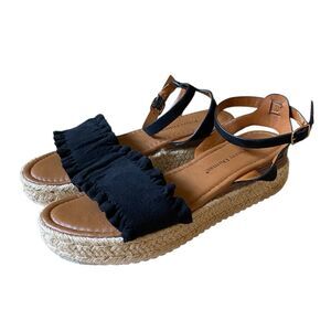 Pierre Dumas Magic Ruffle Band Espadrille Platform Sandals Size 10 Black